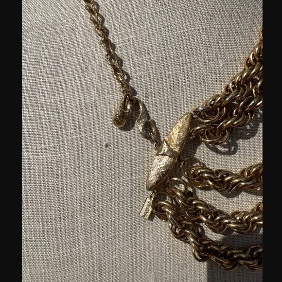 Vintage Vendome Gold-Tone Graduated Multi-Strand Chain Bib Necklace, 20" 161g - Picture 2 of 3